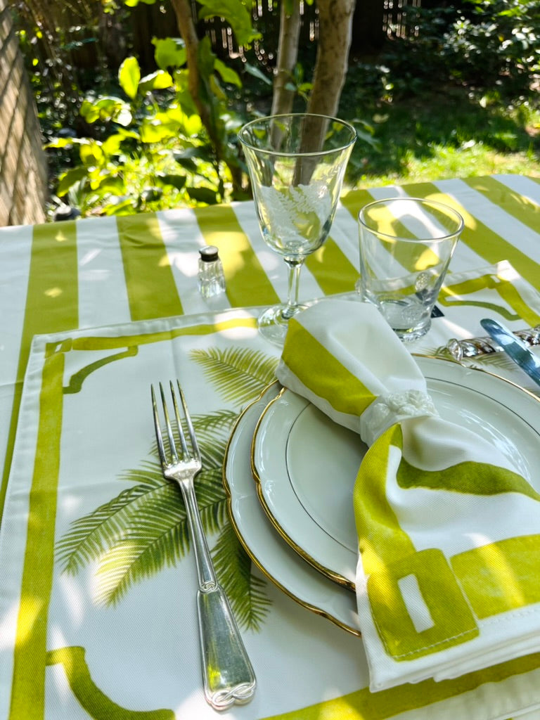 Tablecloth - green fine stipes